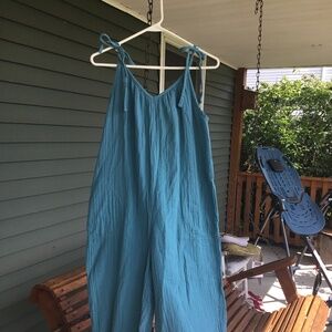 Tie shoulder gauze wide leg romper